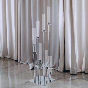8 Arm Cluster Taper Candle Holder 42" Silver With Clear Glass Shades - Large Candle Arrangement